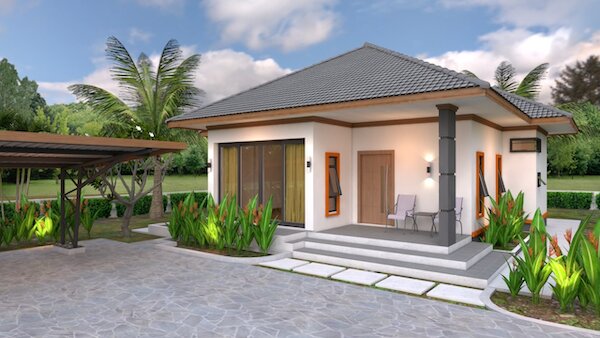 Mẫu nhà cấp 4 2 phòng ngủ mái Nhật