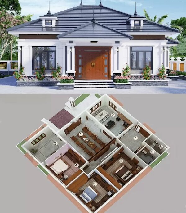Mẫu nhà cấp 4 3 phòng ngủ mái Nhật