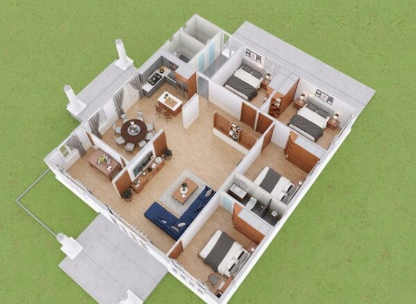nhà cấp 4 4 phòng ngủ