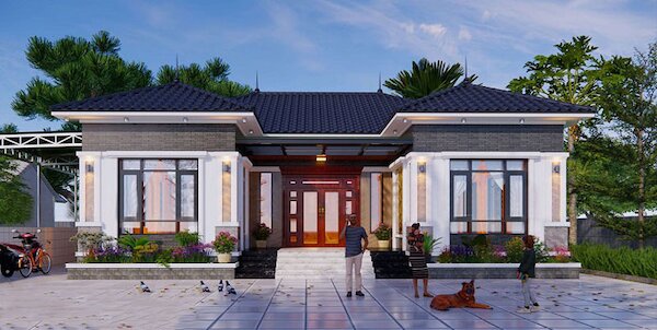 Mẫu nhà cấp 4 chữ U 4 phòng ngủ