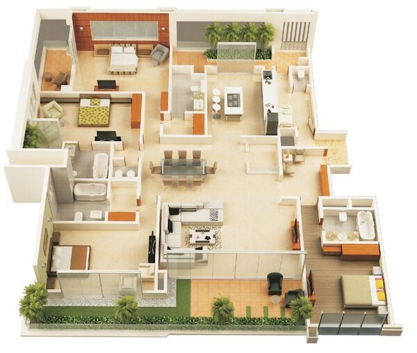 Mẫu nhà cấp 4 4 phòng ngủ